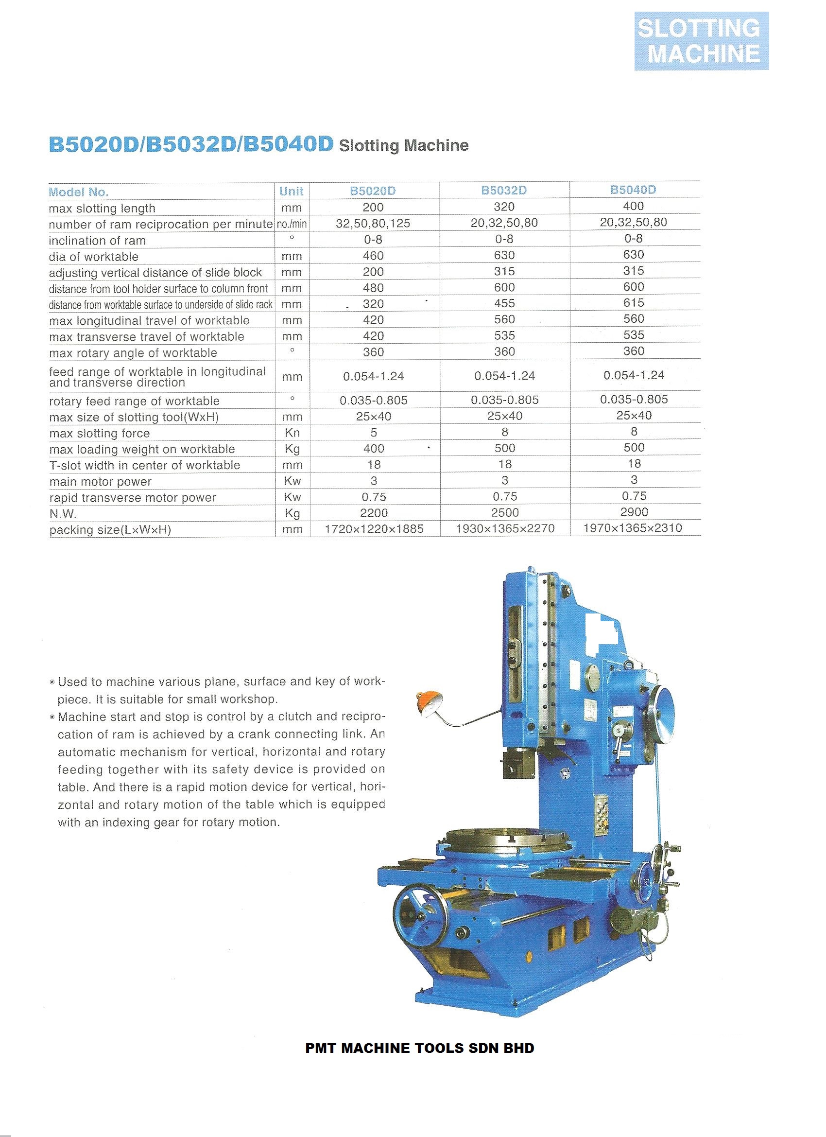 Slotting Machines B5032D PMT Machine Tools Sdn. Bhd. MY